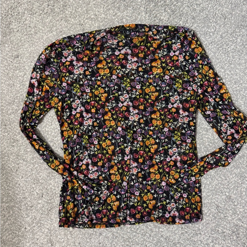 INC International Concepts Floral Long Sleeve Top - Black and Multicolor